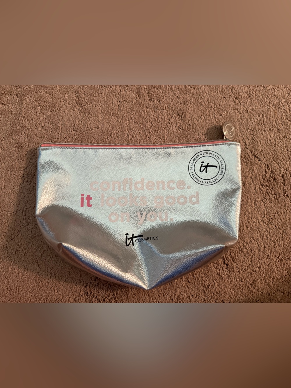IT Cosmetics | Metallic Silver Makeup Bag | Confidence. It looks good on you.